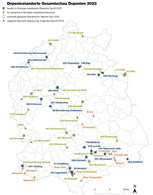 Karte mit vielen Einträgen zu Deponien.